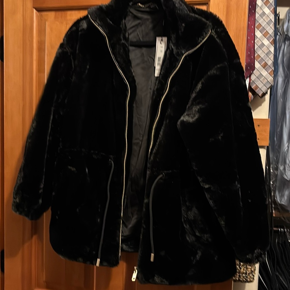 Tahari Black Faux Fur Teddy Jacket